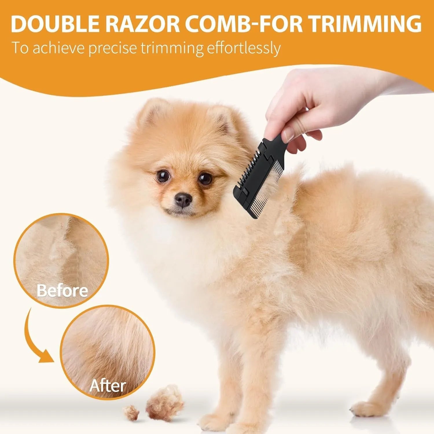 Pet razor comb with trimming blades and detangling teeth for dog cat grooming