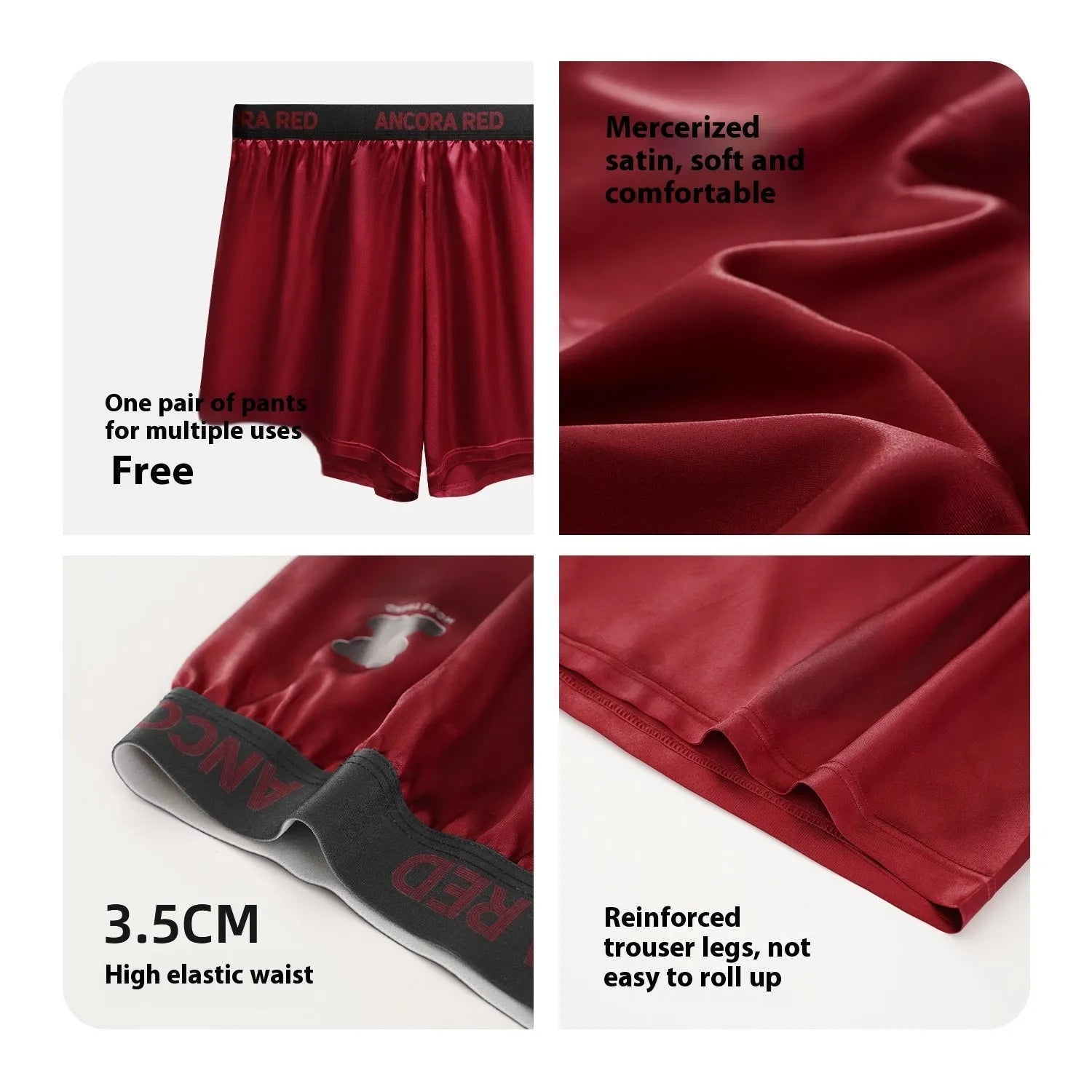 Men's solid colour boxer briefs in black, red, blue, silver, purple and brown on a mid-waist design.