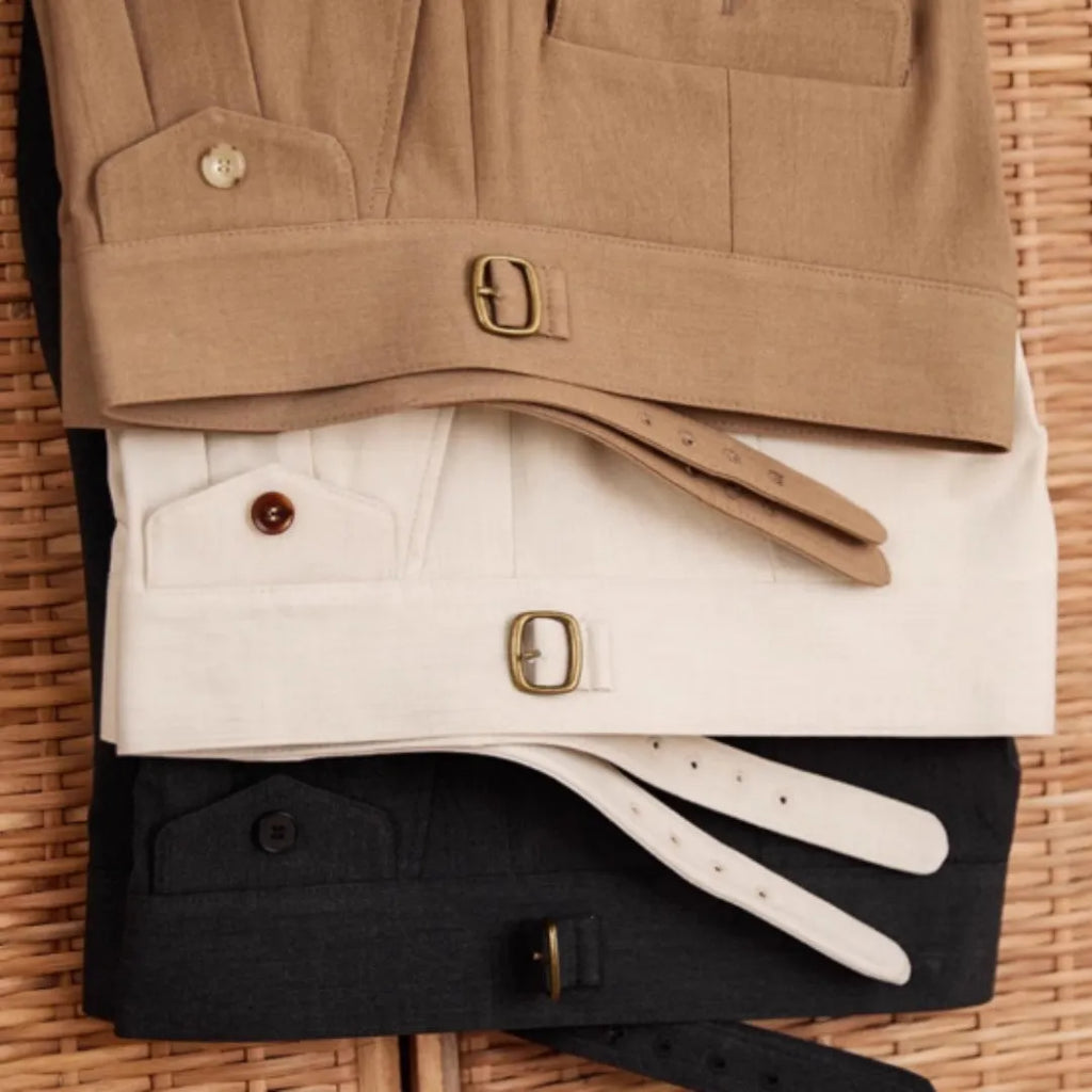 Men's slim fit business casual trousers in polyester available in dark grey, light brown and light apricot