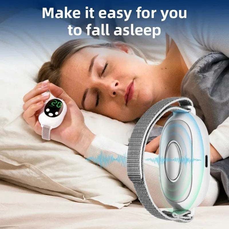 White electronic sleep aid instrument with handheld remote design and adjustable intensity controls