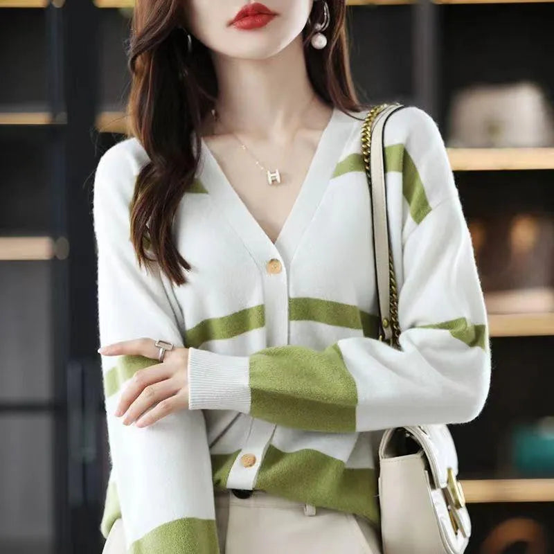 Women's slim fit V-neck cardigan with 3D striped pattern in multiple colour options