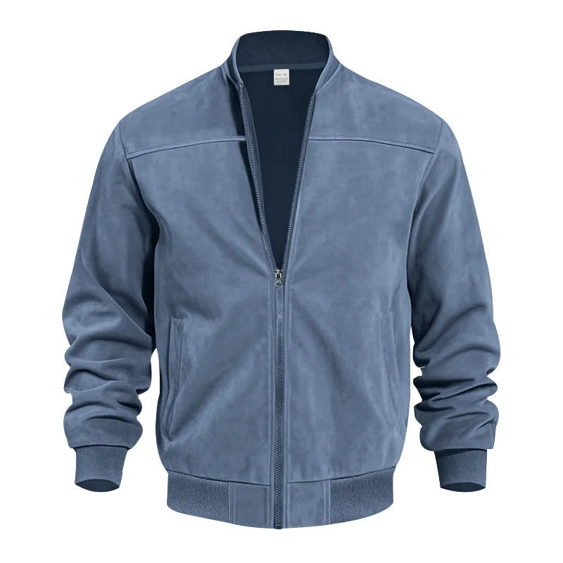 Men's plus size suede casual zipper jacket in Army Green colour
