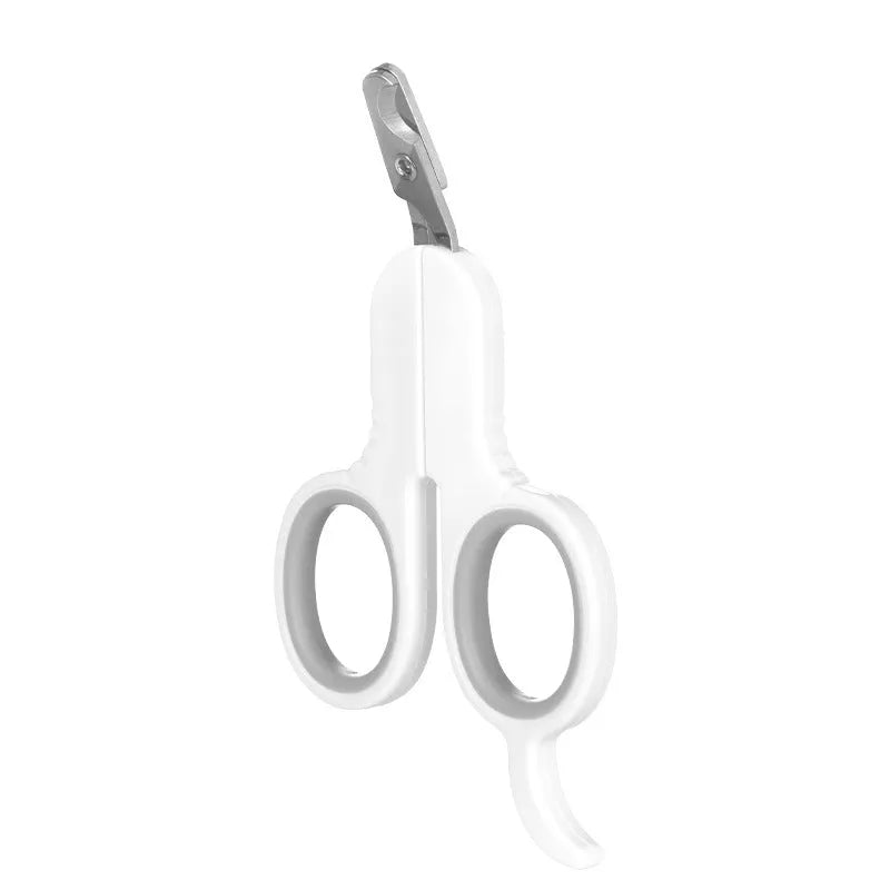 Grey and pink pet nail clippers with curved tip design for cats and small dogs