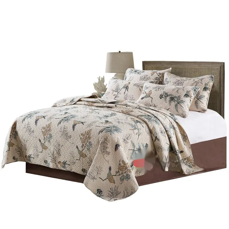 Cotton quilted bed cover three-piece set with printed pattern for 1.5-1.8 metre beds