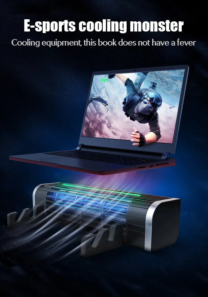 Black notebook cooling pad with USB cable for laptop heat management