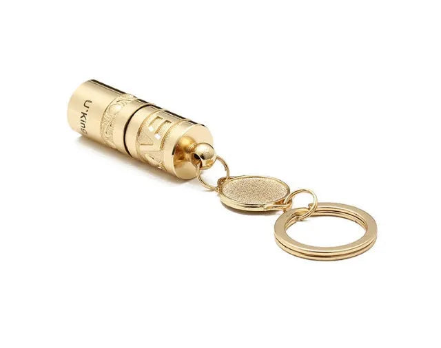 Gold zinc alloy emergency keychain flashlight with LED light and keyring attachment