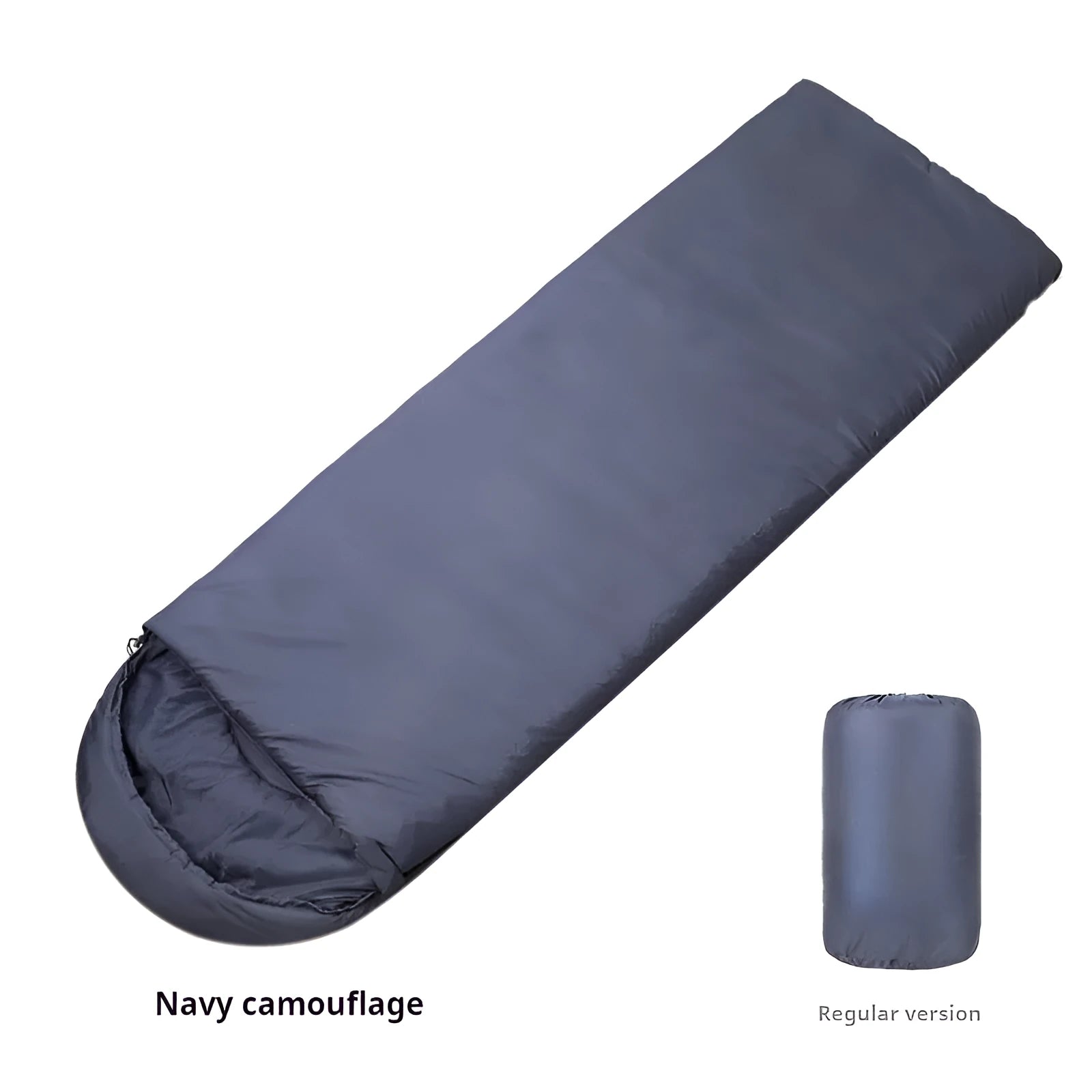 Navy blue adult camping sleeping bag with envelope structure and hollow cotton filling