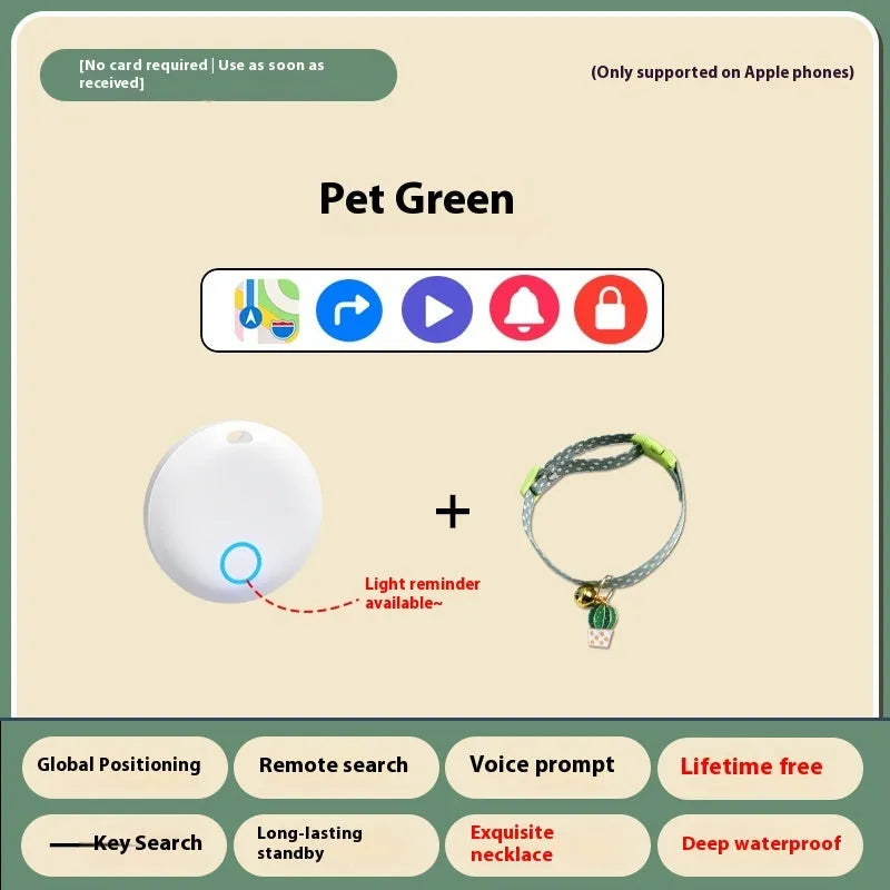 Pet GPS tracking device attached to dog collar with mobile app showing location