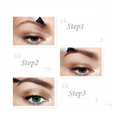 Waterproof four-tip eyebrow pen with fork tip applicator for natural hair-like brow strokes, 1ML liquid tint