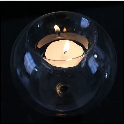 Round hollow glass candle centrepiece for tea lights in Europe style with handmade hot glass construction