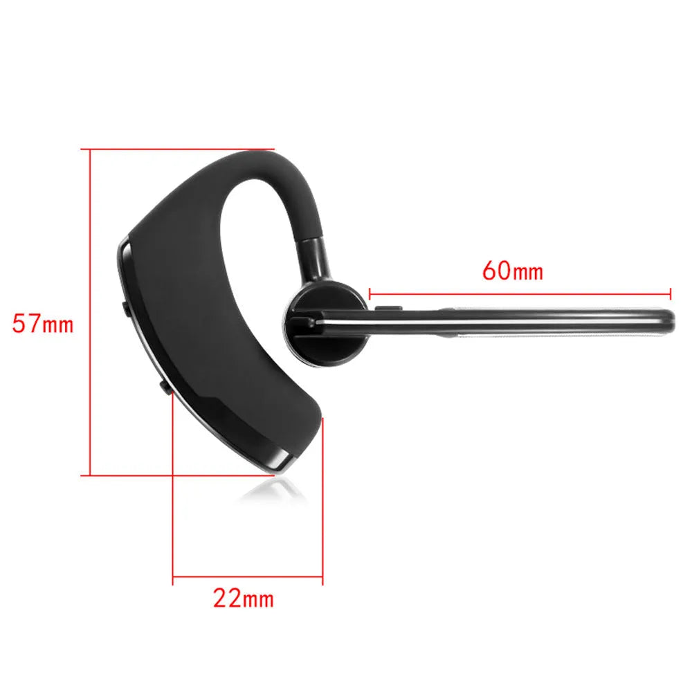 V9 Jerry black wireless Bluetooth headset with earbud and microphone for hands-free calls on smartphones.