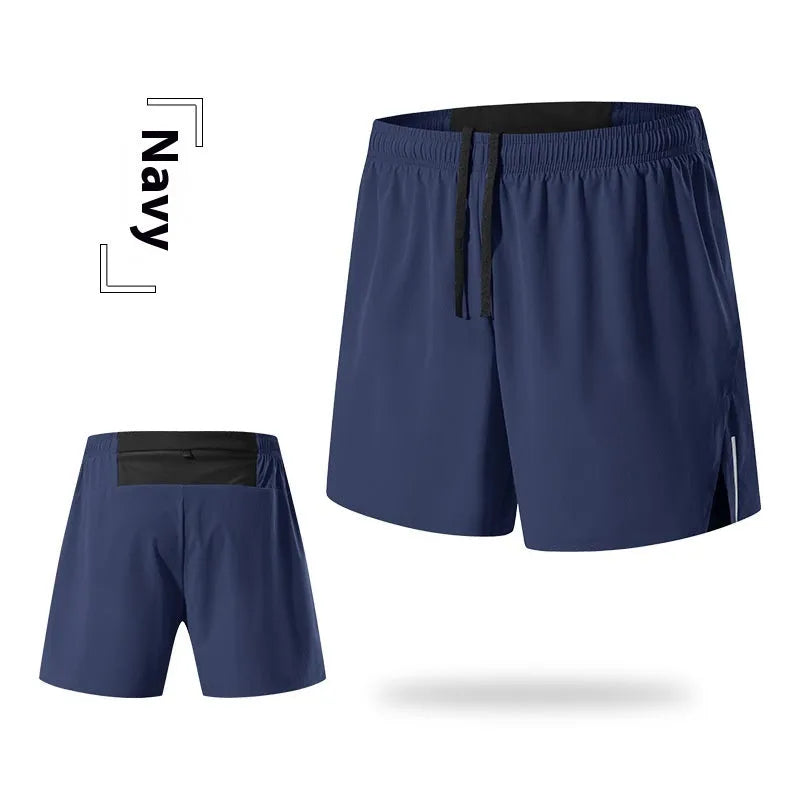 Men's off-road running shorts in red, black, navy blue, or grey with high waist design