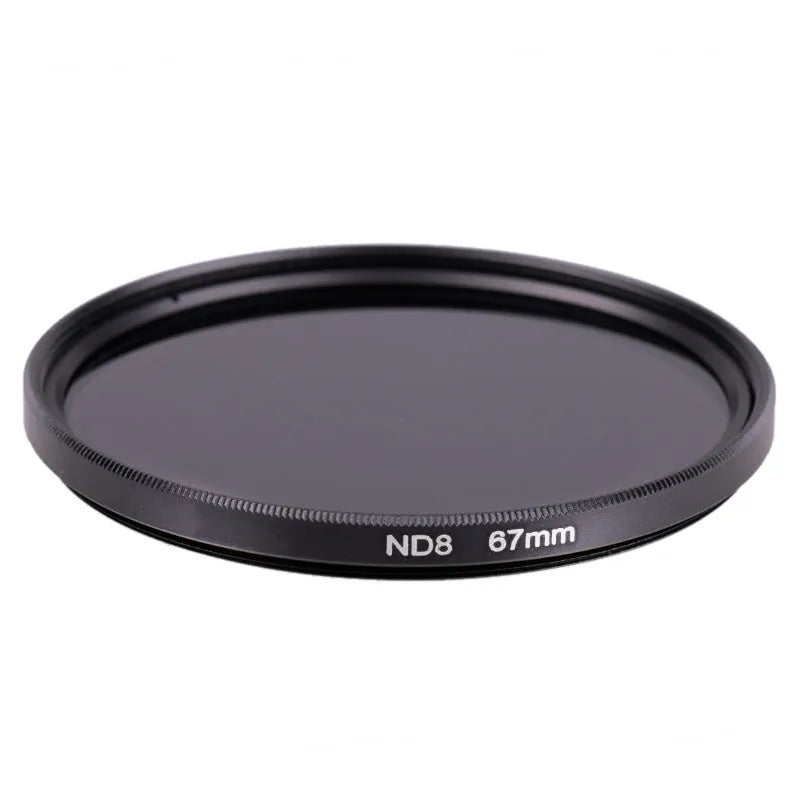 Camera ND8 filter with aviation aluminium frame showing lens thread and optical resin element