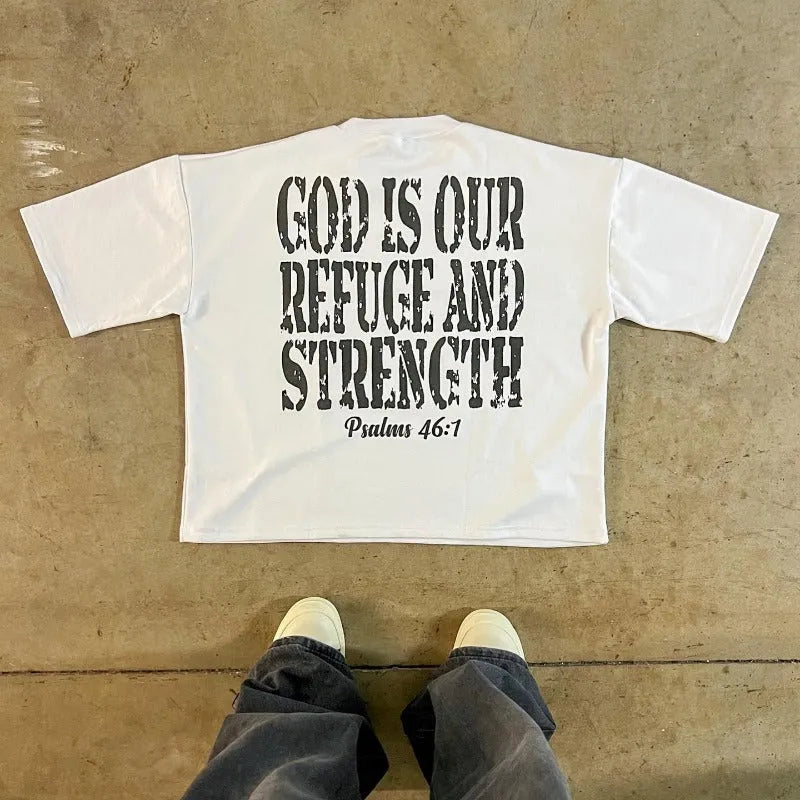 Cotton short sleeve t-shirt with drop-shoulder sleeves and printed retro street style graphics