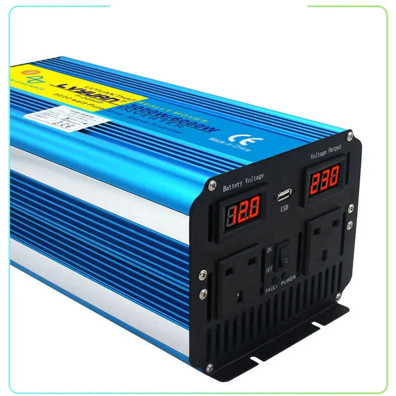 Blue 3000W pure sine wave car power inverter with digital displays and remote control