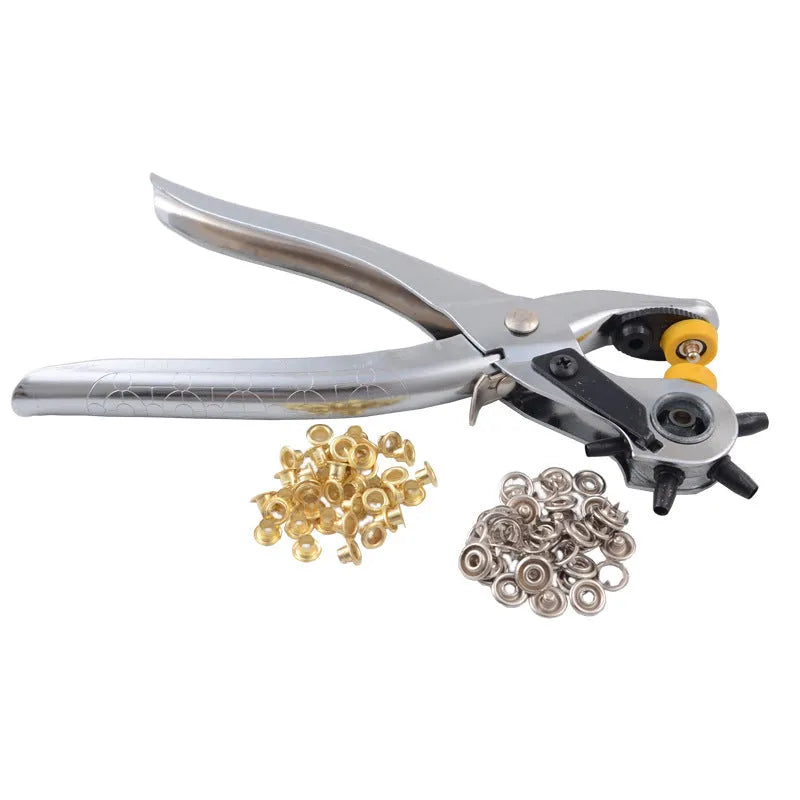 Silver 3-in-1 multifunctional punching pliers with high-precision manganese steel punch and handle