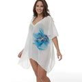 White plus size beach cover-up blouse with long sleeves for swimming sun protection