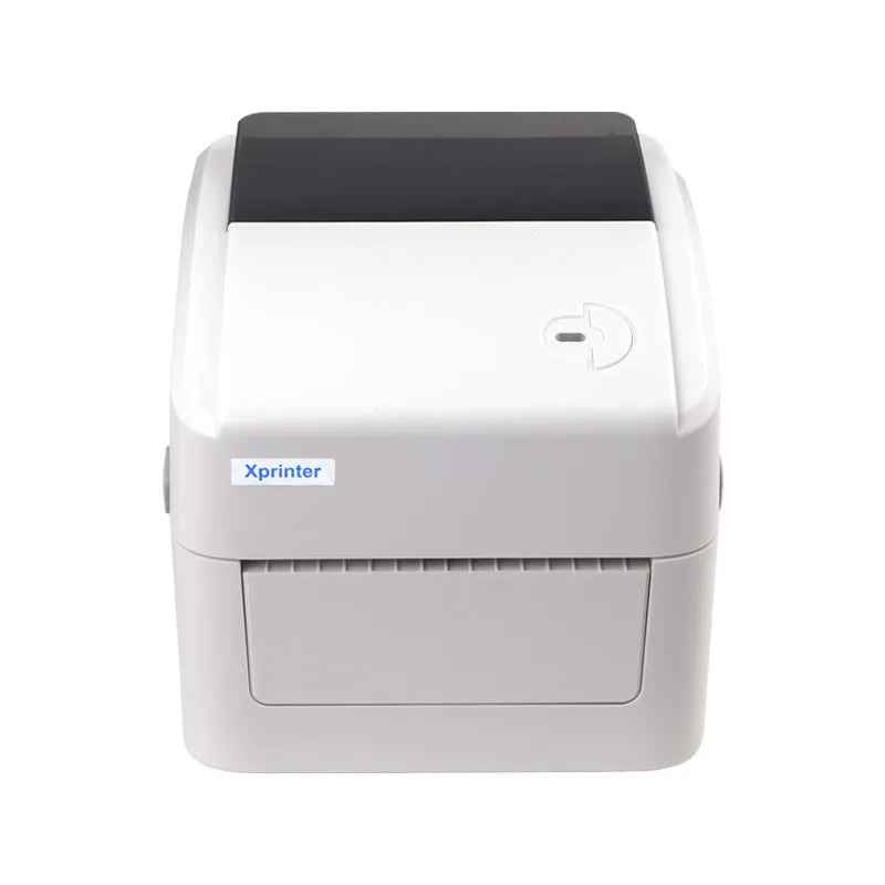 Thermal barcode printer with compact body and paper loading container, black finish, for label printing
