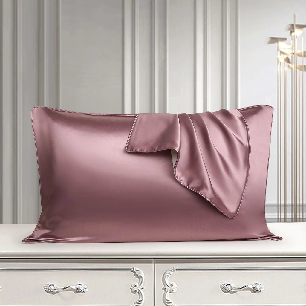 100% mulberry silk single pillowcase in 48x74cm size with inlaid rope weave, shown in Bean Paste Purple.