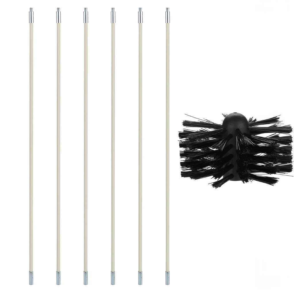Flexible metal rod chimney cleaning brush with nylon bristles for dryer pipes and ducts