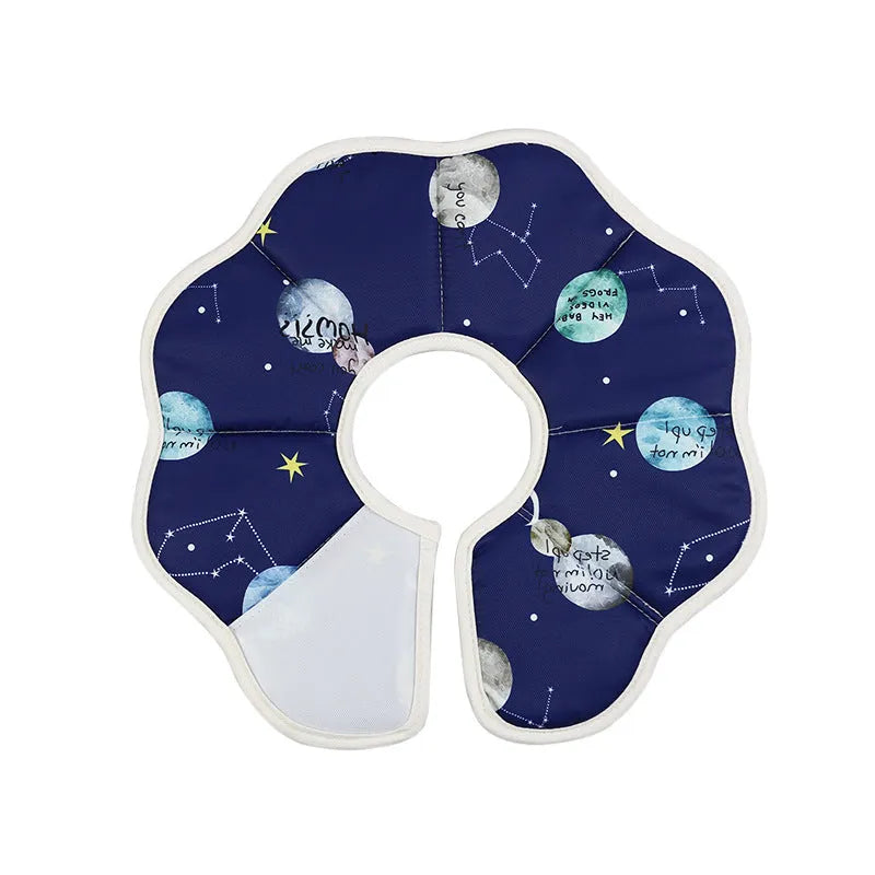 Soft adjustable cat recovery collar in constellation design for post-surgery protection