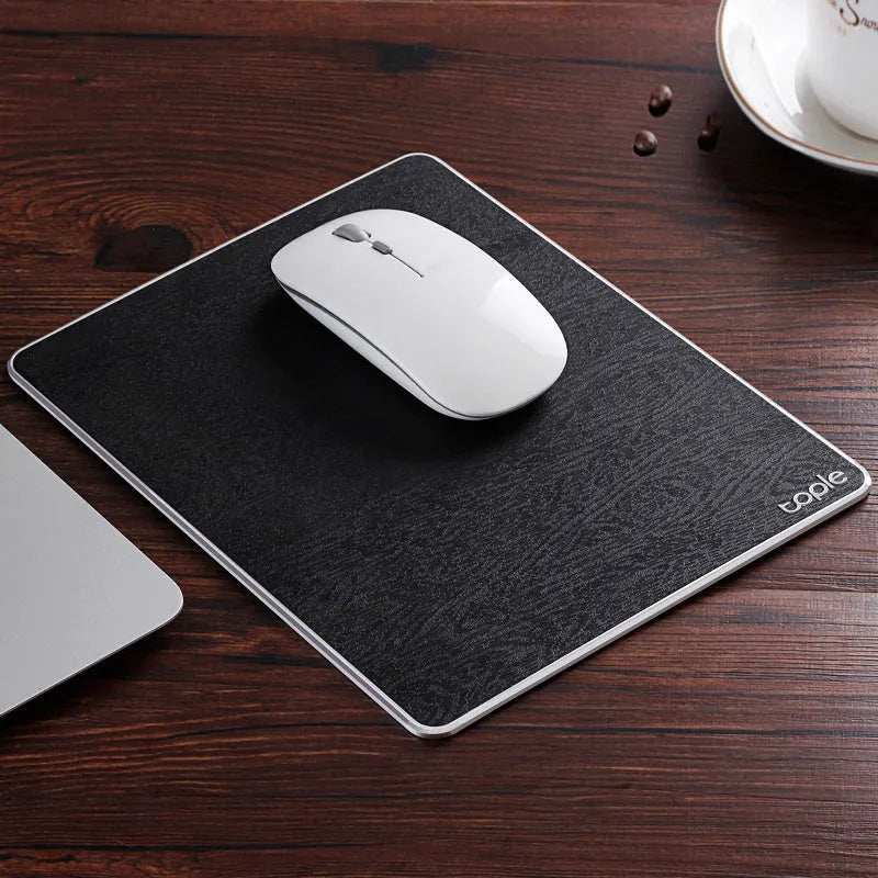 Oversized aluminium alloy mouse pad 249x200mm with PU leather surface and non-slip silica gel base, Black
