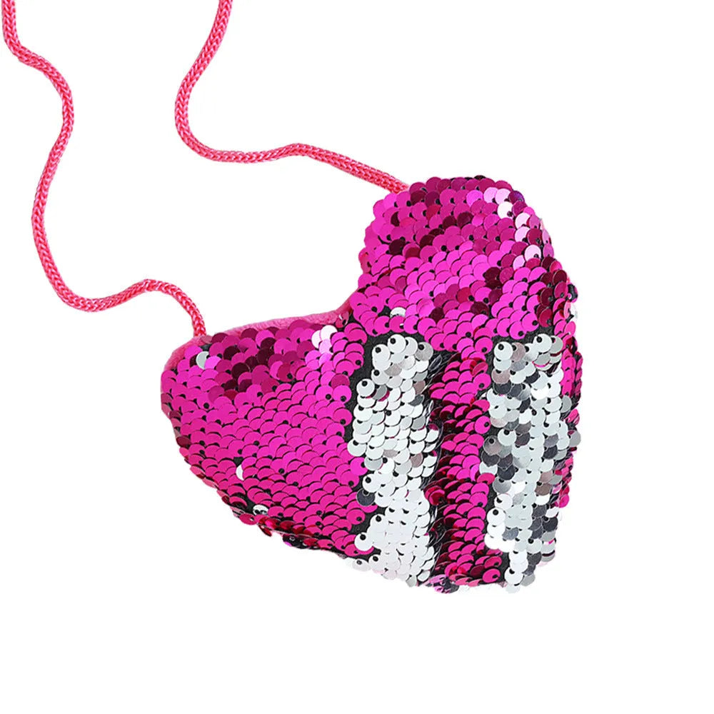 Sequined heart-shaped crossbody purse in gold with lanyard strap