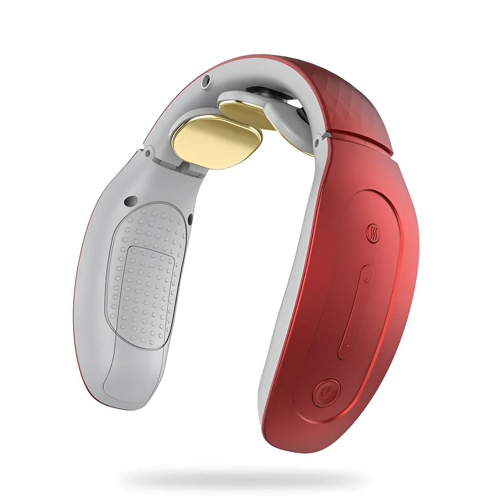 Intelligent cervical massager handheld device in red or white colour with three contact points