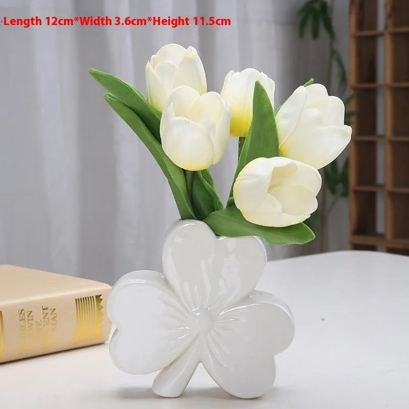 Square white porcelain ceramic vase with European design for desktop decoration