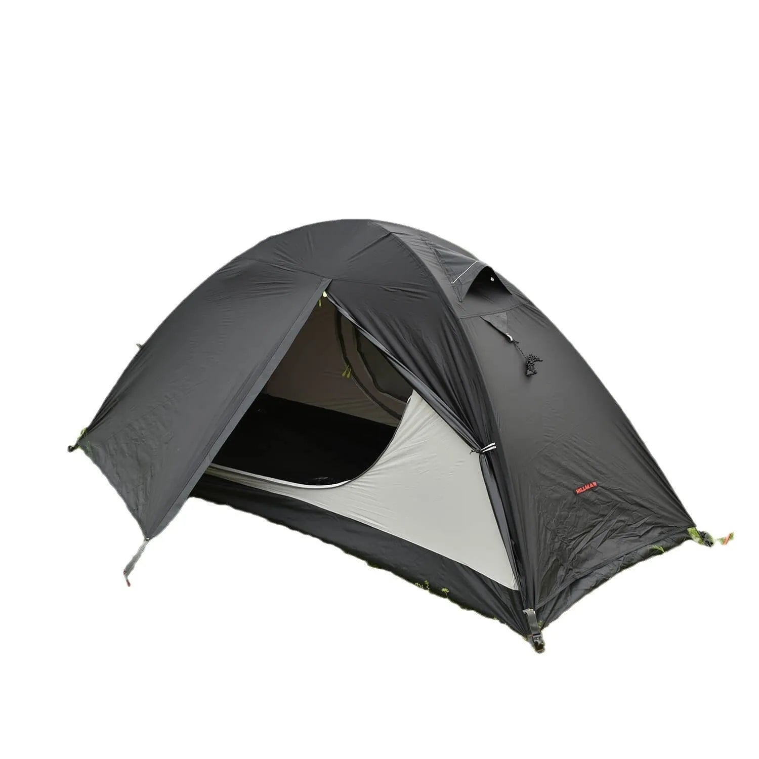 Single person camping tent with aluminium poles in red colour, showing double account design