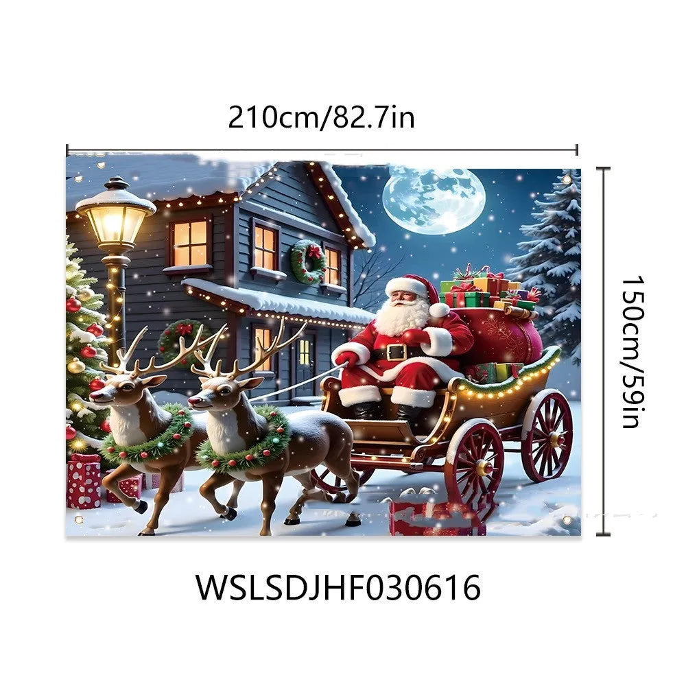 Red and white Santa Claus Christmas banner with gifts measuring 210 cm by 150 cm