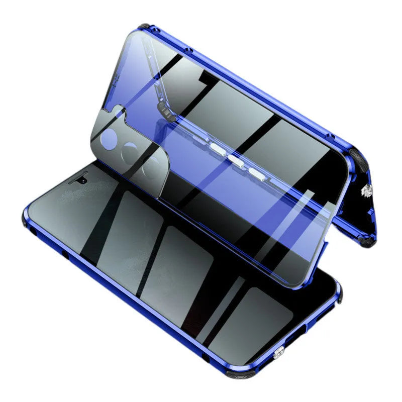 Anti-peeping magnetic clamshell phone case for Samsung Galaxy in black with privacy screen protection