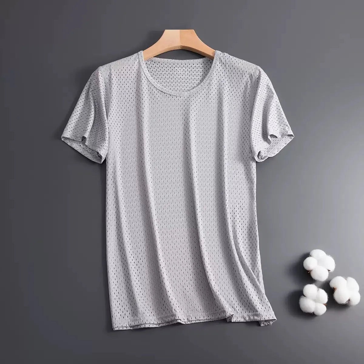 Men's ice silk short sleeve t-shirt in a solid colour showing loose fit and crew neck.