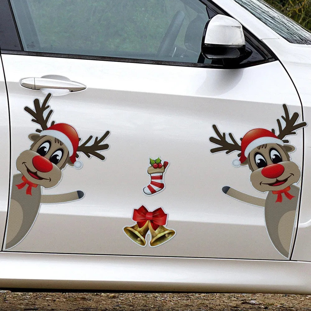 Christmas cartoon elk with bells magnetic reflective luminous car bumper sticker