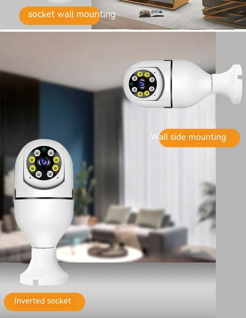 Wireless bulb camera with 1080p lens and metal plastic body for indoor outdoor WiFi security monitoring
