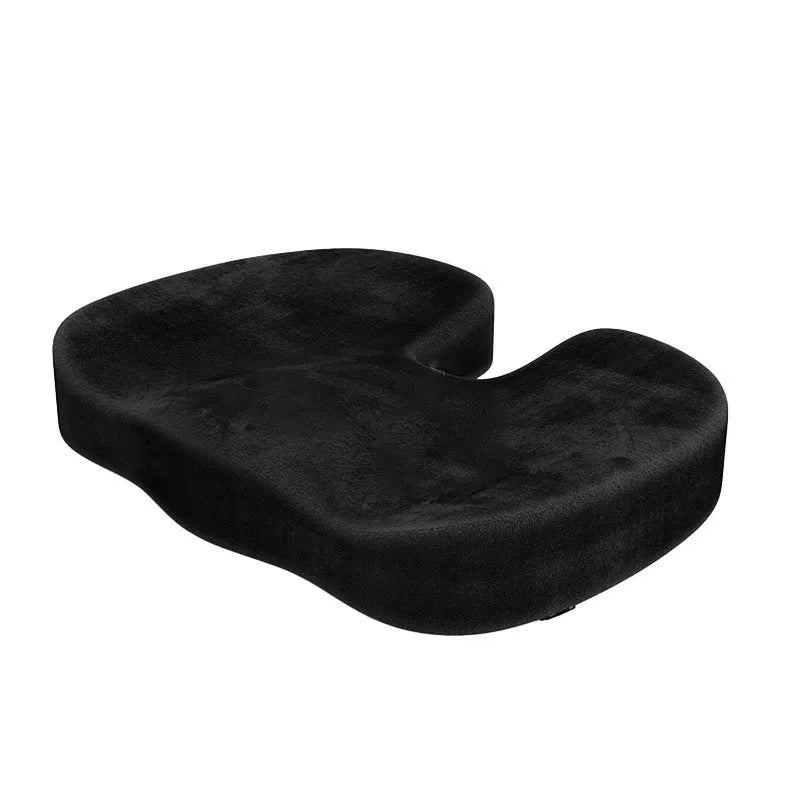 Black flannel U-shaped memory foam office seat cushion measuring 46x36x7cm