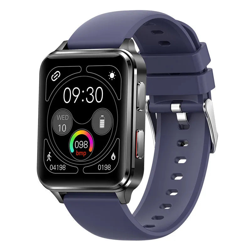 Multi-sport smartwatch with a 1.7-inch blue touchscreen on a silicone wristband.