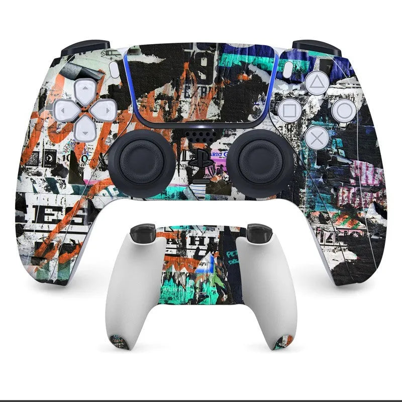 Set of front and back anti-scratch protective stickers for a PS5 controller.
