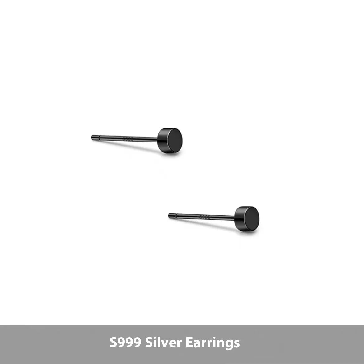 S999 sterling silver flat ear bone studs in geometric round shape, silver and black colour options