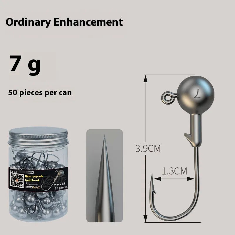 Enhanced jig hooks fishing tackle set with 50 pieces showing 4 times stronger construction in 7G size