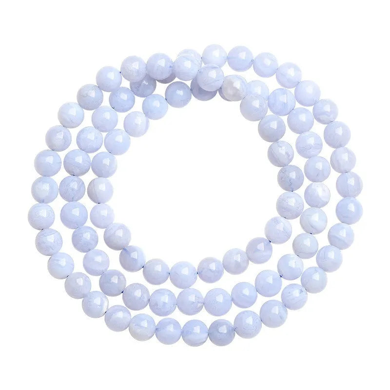 Natural blue agate bracelet with multi-circle patterns and approximately 86 beads measuring 6-6.8mm diameter