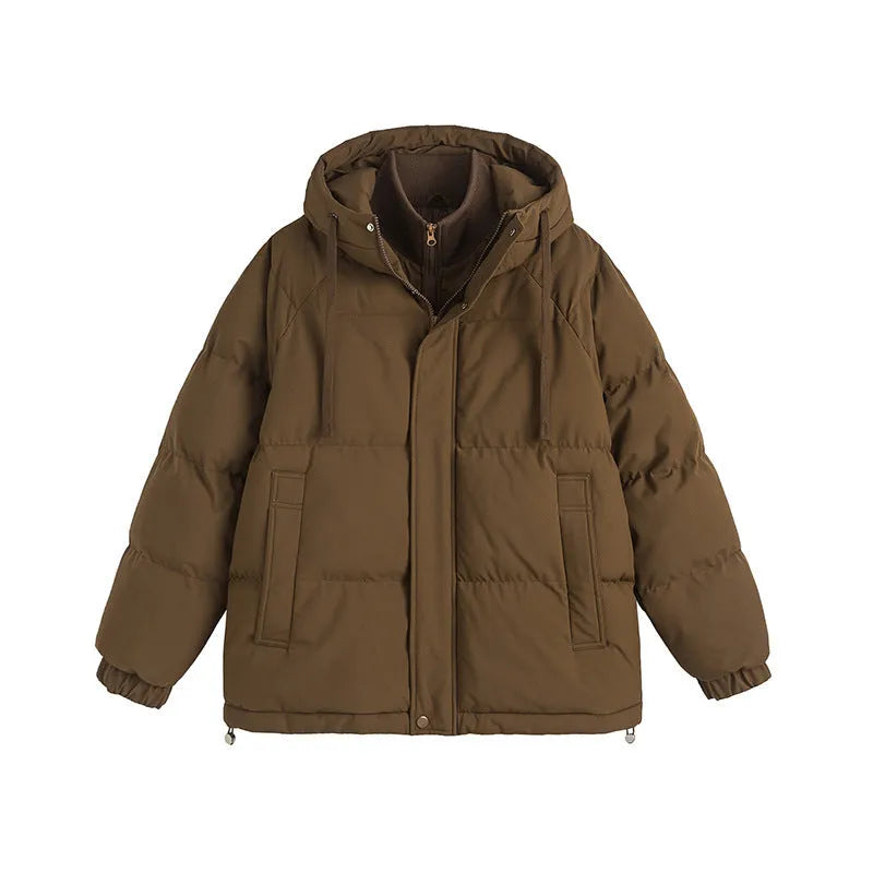 Winter loose cotton padded jacket in cardigan style with side pockets