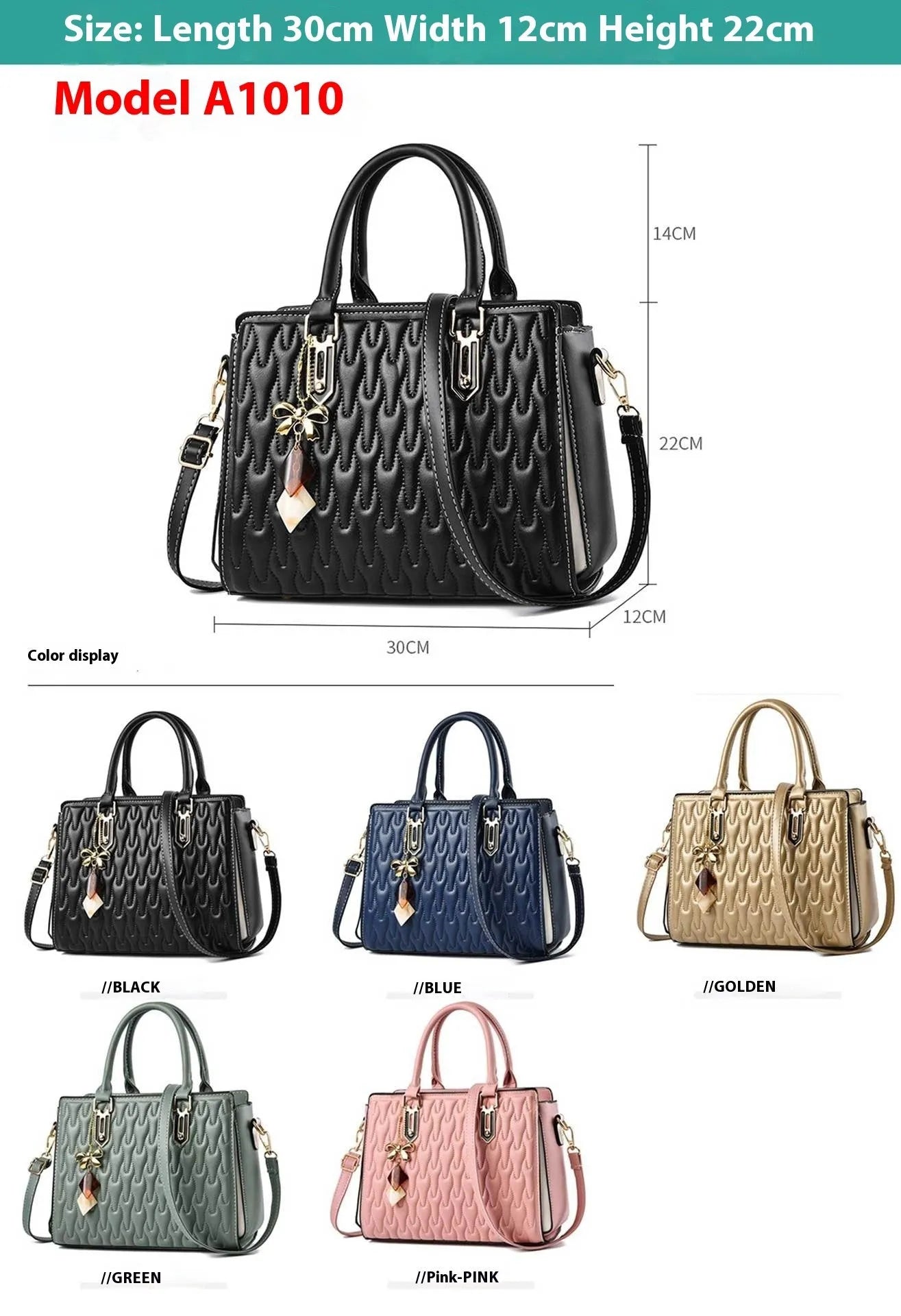 Women's large polyester messenger bag in black with shoulder strap and external pockets.