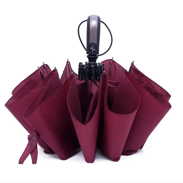 10-rib triple folding automatic business umbrella in black, navy blue or wine red