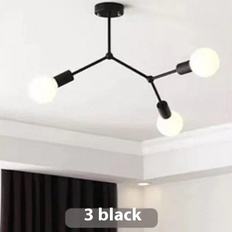 Iron Nordic style ceiling chandelier with multiple light heads in black or white finish