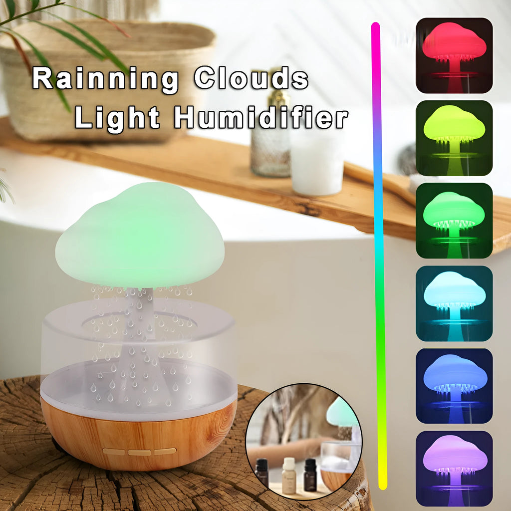 White cloud-shaped ultrasonic humidifier and essential oil diffuser with colour-changing LED night light.
