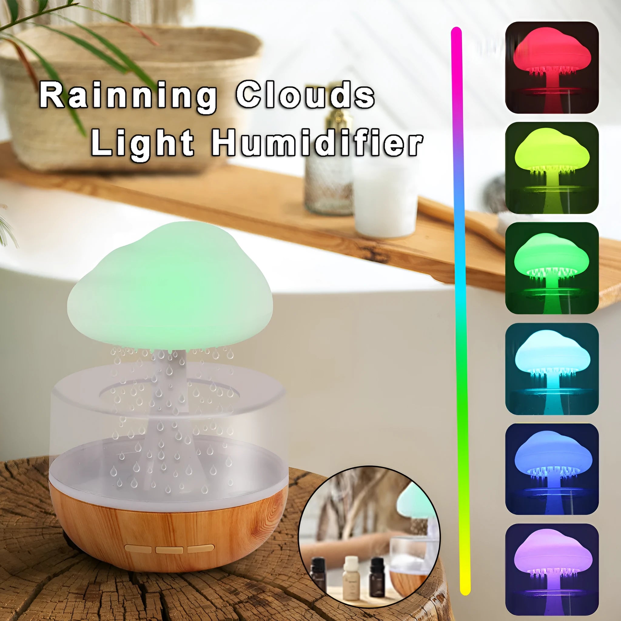 White cloud-shaped ultrasonic humidifier and essential oil diffuser with colour-changing LED night light.
