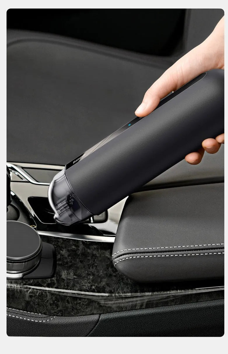 Baseus wireless handheld car vacuum cleaner in black, white, or green with blowing hose attachment