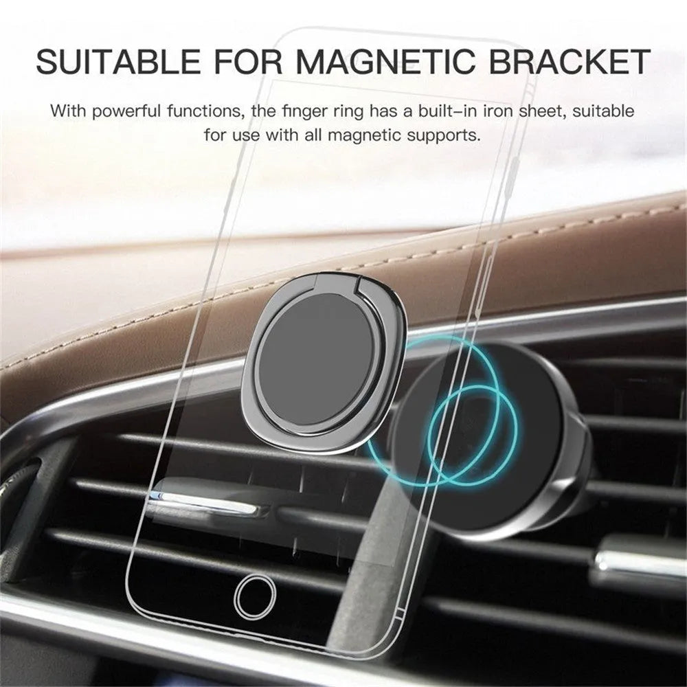 Magnetic ring holder with 360 degree rotating phone buckle in silver on a desk