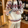 Loose retro stripe pullover knitted top in red or white colour